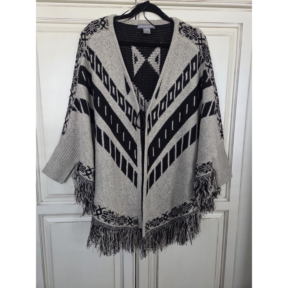 Kate & Mallory Southwest Fringed Poncho Cardigan Women's Xl Classy Boho Layering